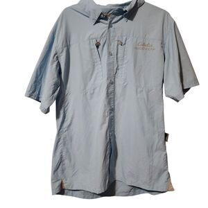 Cabelas Guidewear Mens Button Up Shirt Short Sleeve Large Light Blue Vented Nylo